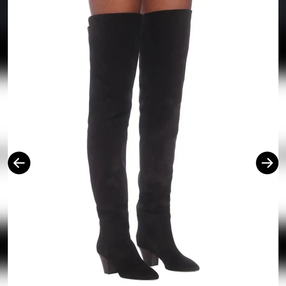 NWT $1695 Saint Laurent Kim 60 Black Suede Leather OTK Boots [Size 35.5] 🖤 - Picture 5 of 15